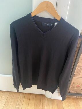 PAUL SMITH Mens Sweater V Neck Pullover Coton S Small Black NEW NWOT
